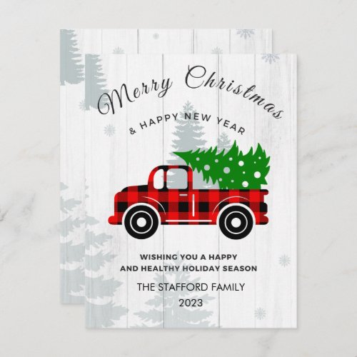 Rustic Merry Christmas Tree Vintage Red Truck Farm Holiday Card
