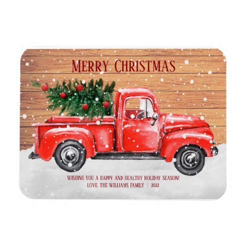 Rustic Merry Christmas Tree Vintage Red Truck Magnet