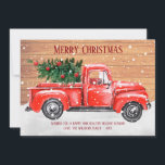 Rustic Merry Christmas Tree Vintage Red Truck Name Holiday Card<br><div class="desc">This rustic vintage red truck Christmas card features a rustic red truck with Christmas tree and snow on a wood background. Personalize with your custom greeting and names.</div>