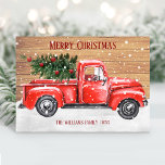 Rustic Merry Christmas Tree Vintage Red Truck Name Holiday Postcard<br><div class="desc">This rustic vintage red truck Christmas card features a rustic red truck with Christmas tree and snow on a wood background. Personalize with your custom greeting and names.</div>