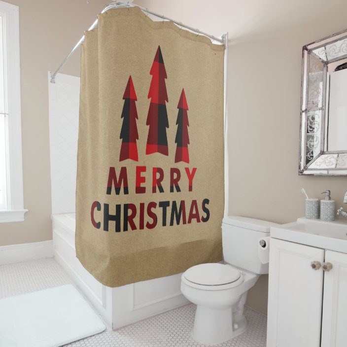 Merry Buffalo Check Plaid Trees And Wooden Board Background Holiday Farmhouse Bathroom Decor Waterproof Fabric Shower Curtain Set With 12 Pcs Hooks Tree Bath Home Kitchen Fcteutonia05 De Merry Buffalo Check Plaid, Farmhouse Shower Curtain