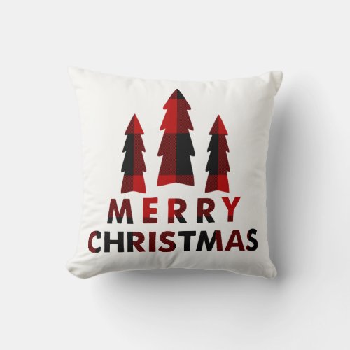 Rustic Merry Christmas Trees Red Buffalo Plaid Throw Pillow