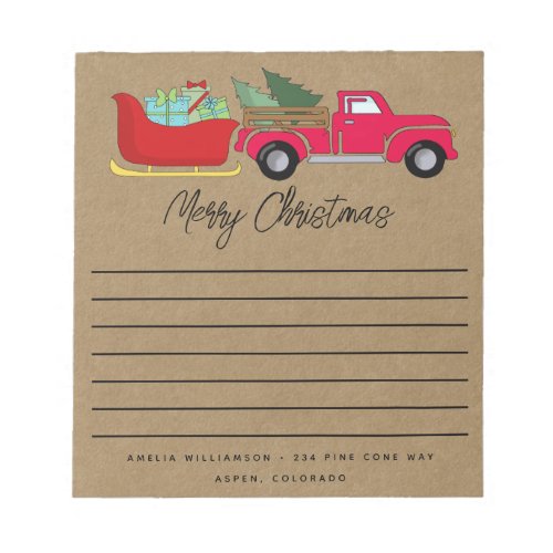 Rustic Merry Christmas Truck and Sleigh  Notepad