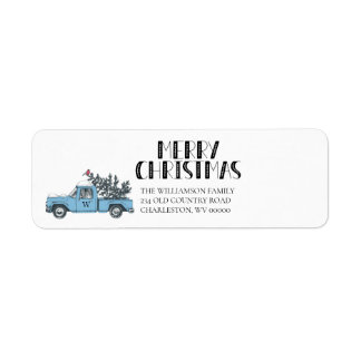 Rustic Merry Christmas Vintage Truck Monogrammed Label