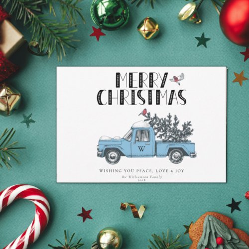 Rustic Merry Christmas Vintage Truck Name Holiday 