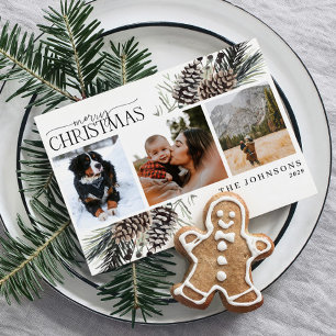 Rustic Merry Christmas Winter Pinecone Botanical Holiday Card