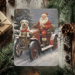 Rustic Merry Christmas With Santa Clause With Dog Holiday Card