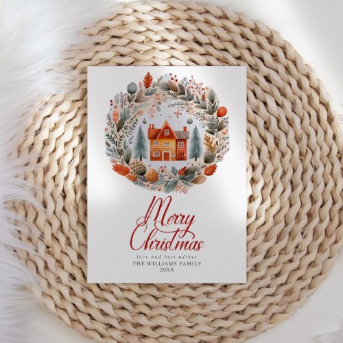 Rustic Merry Christmas Wreath Sweet Home Holiday Card