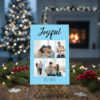 Rustic Merry Four Family Photo Collage Pest Holiday Card