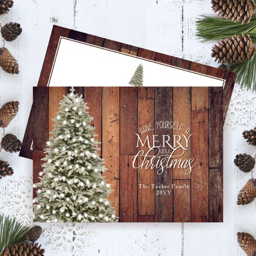 Rustic Merry Little Christmas Tree Christmas Holiday Card