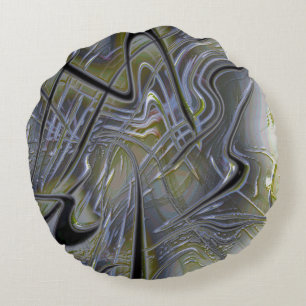 Rustic messy traces on a soft yellowish green gray round pillow