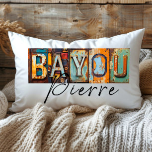 Rustic Metal Bayou Pierre Louisiana State Lumbar Pillow