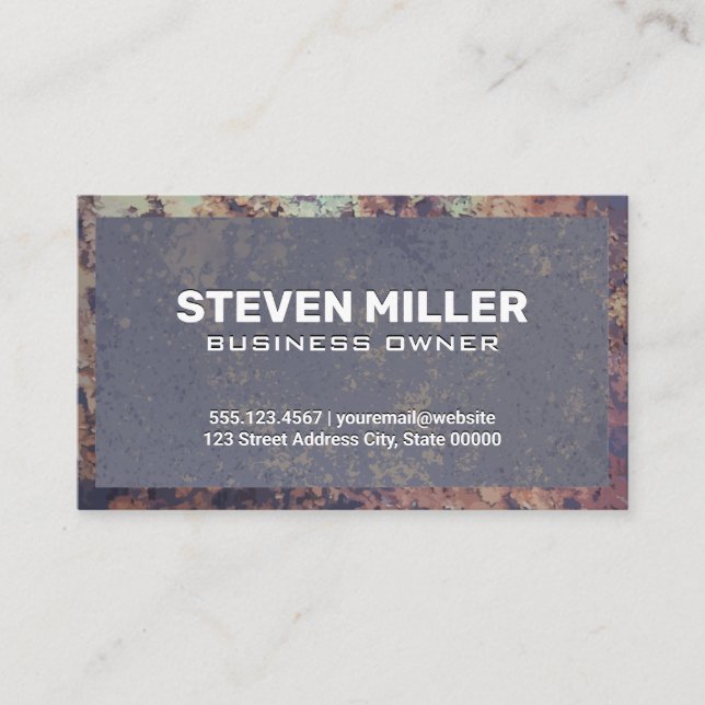 Rustic Metal Border | Old Blue Texture Business Card (Front)