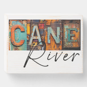 Rustic Metal Cane River Louisiana State Wooden Box Sign