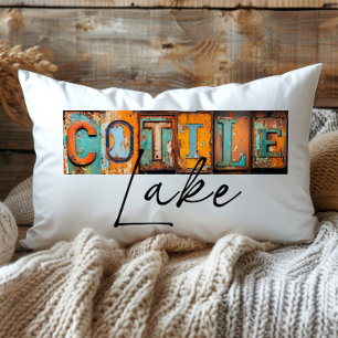 Rustic Metal Cotile Lake Louisiana State Lumbar Pillow