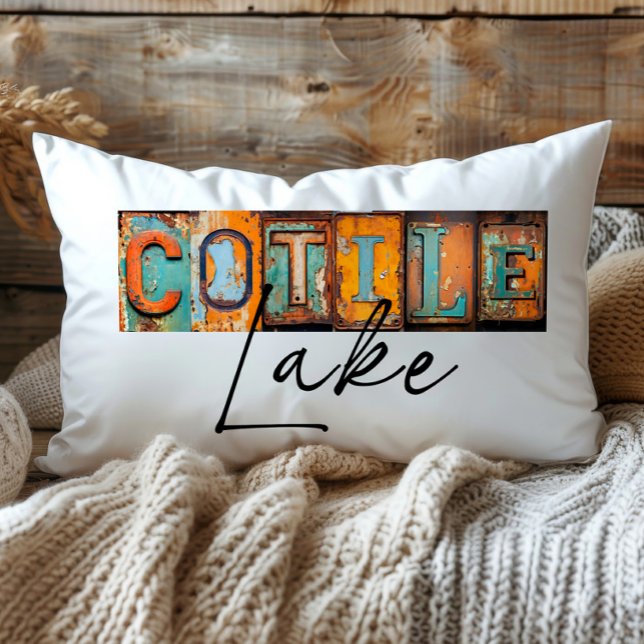 Rustic Metal Cotile Lake Louisiana State Lumbar Pillow (Creator Uploaded)