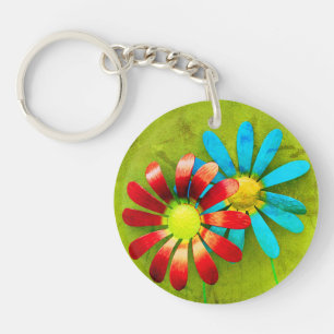 Rustic Metal Garden Flowers Keychain