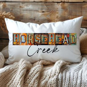 Rustic Metal Horsehead Creek Louisiana State Lumbar Pillow