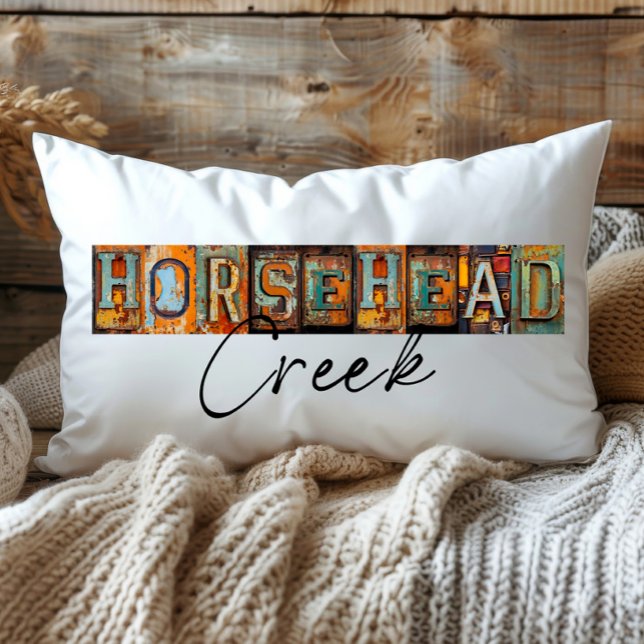 Rustic Metal Horsehead Creek Louisiana State Lumbar Pillow (Creator Uploaded)