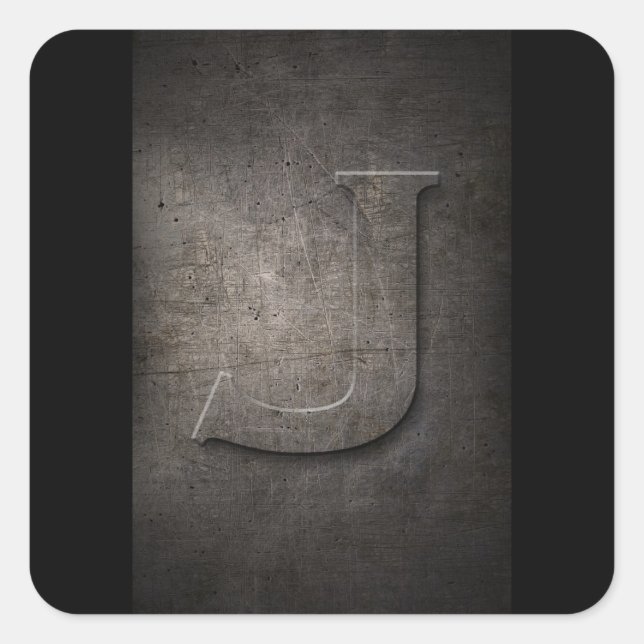 Rustic Metal J Monogram Square Sticker (Front)