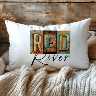 Rustic Metal Red River Louisiana State Lumbar Pillow