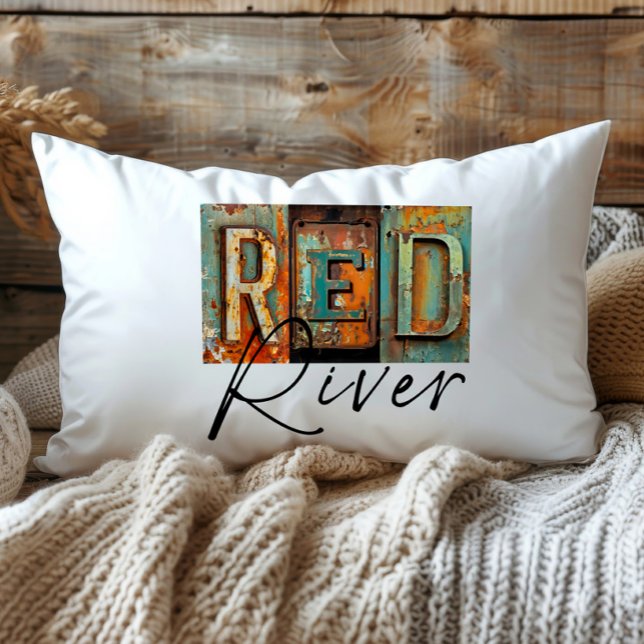 Rustic Metal Red River Louisiana State Lumbar Pillow (Creator Uploaded)