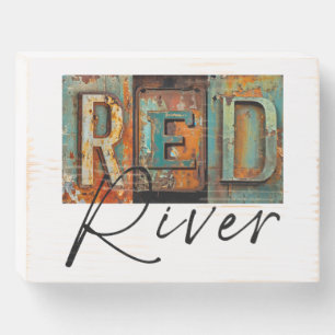 Rustic Metal Red River Louisiana State Wooden Box Sign