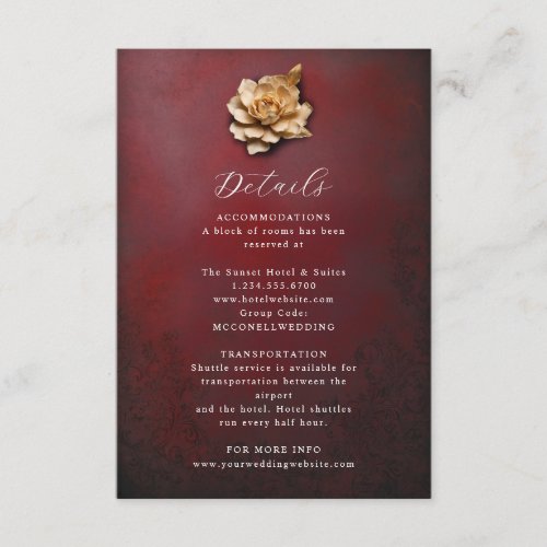 Rustic metallic flower wedding details card