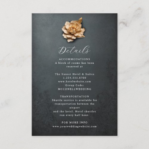 Rustic metallic flower wedding details card