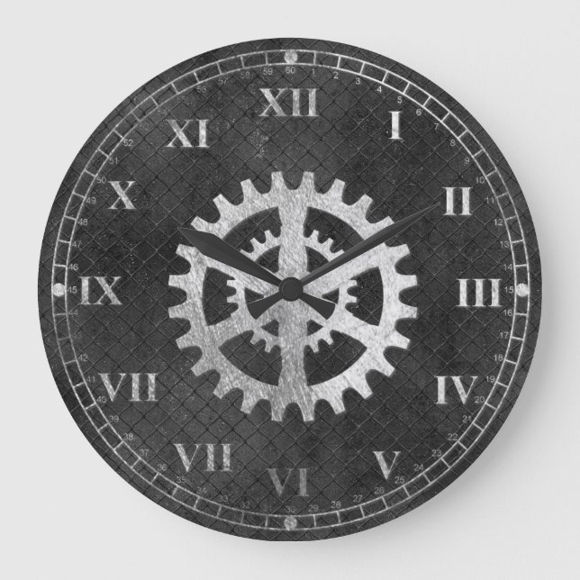 Rustic Metallic Looking Gears Wall Clock (Front)