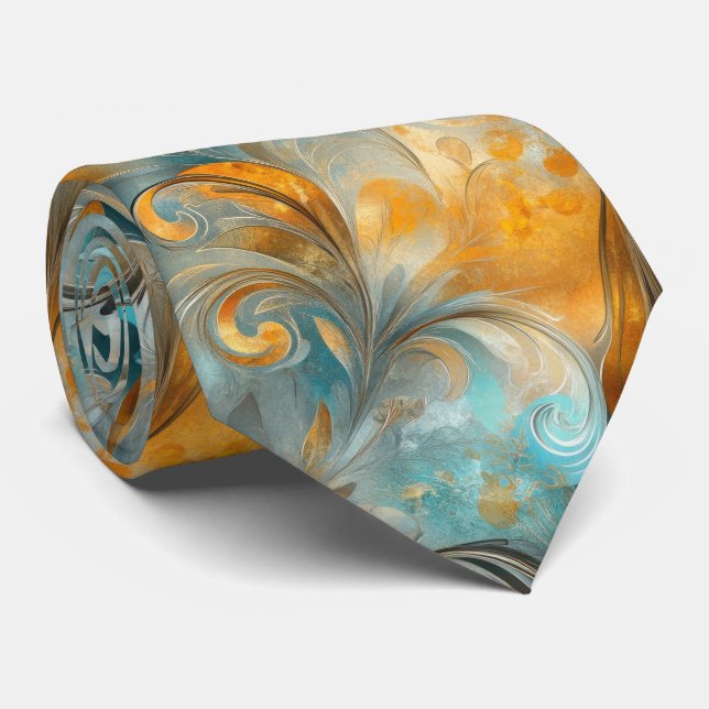 Rustic Metallic Paisley Abstract -Vintage-Inspired Neck Tie (Rolled)