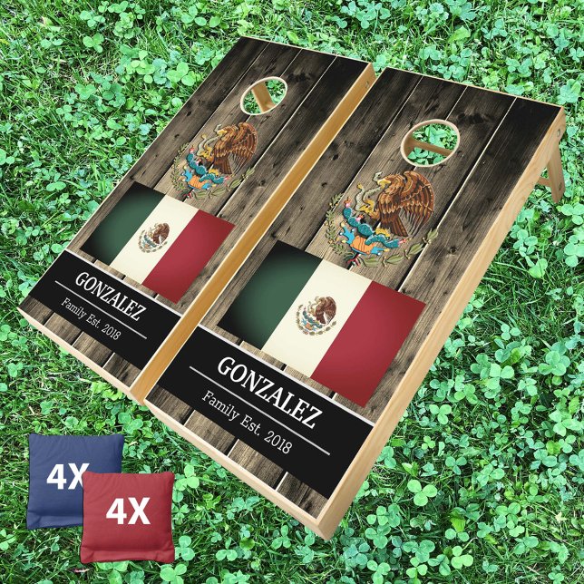 Rustic Mexican Flag & Mexico Wood / Family fun Cornhole Set (Creator Uploaded)