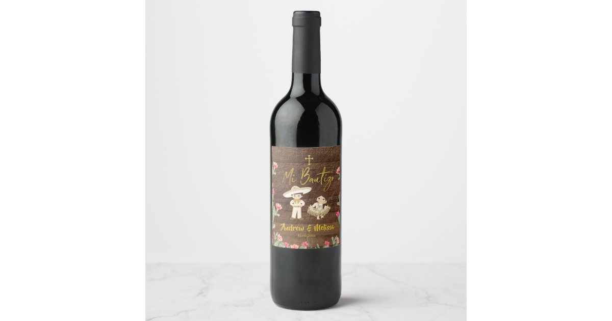 Rustic Mexican Gold Charro Bautizo Wine Label | Zazzle