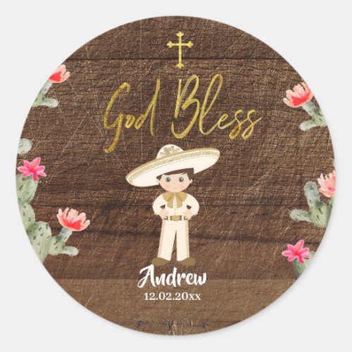 Rustic Mexican Gold Charro Boy Baptism Sticker