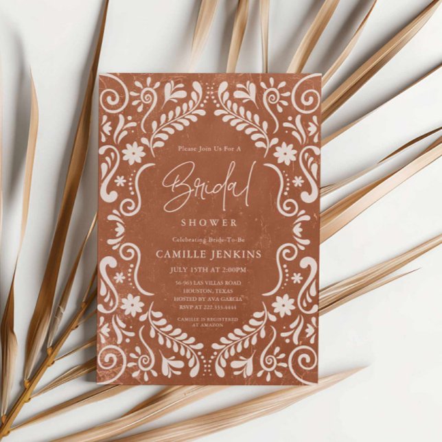 Rustic Mexican Papel Picado Bridal Shower Invitation (Mexican Terracotta Talavera Bridal Shower)