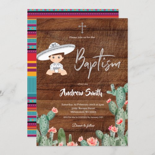 Rustic Mexican Silver Charro Baptism Boy Invitation