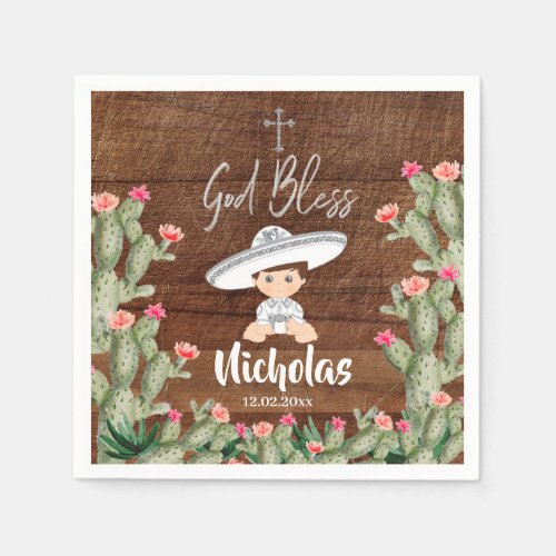 Rustic Mexican Silver Charro Baptism Paper Napkins