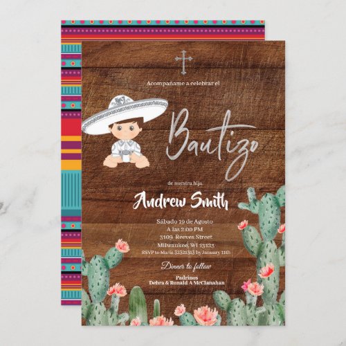 Rustic Mexican Silver Charro Boy Bautizo Invitation