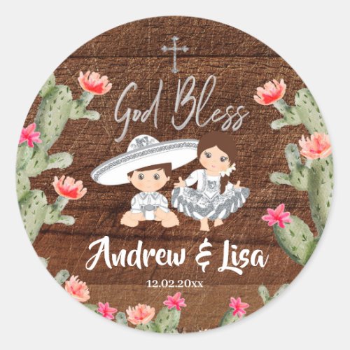 Rustic Mexican Silver Charro Twin Baptism Sticker