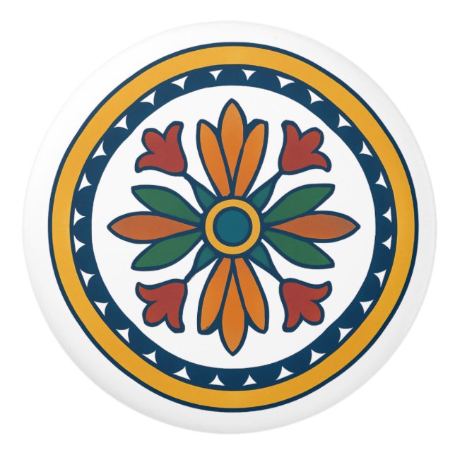 Rustic Mexican Talavera Floral Ceramic Knob (Front)