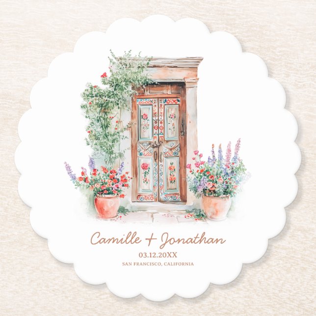 Rustic Mexico Wedding Personalized Paper Coaster (Front)