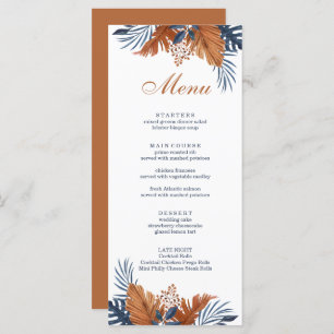 Rustic Midnight Blue Monstera Menu Card