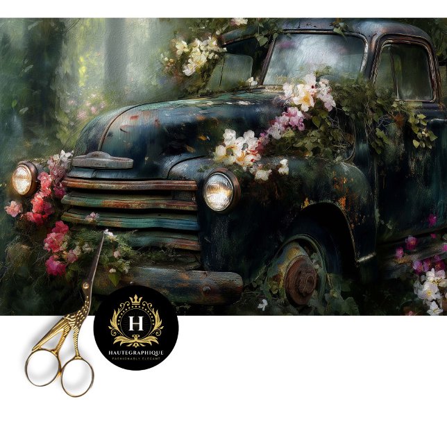 Rustic Midnight Floral Truck Decoupage Tissue Paper (Creator Uploaded)