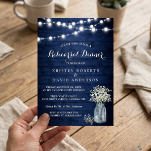 Rustic Midnight Night Blue Lights Rehearsal Dinner Invitation