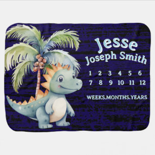 Rustic Milestone Cute Baby Dino Blanket