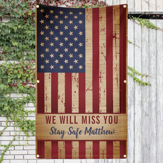 Rustic Military Going Away Party American Flag Banner (Creator Uploaded)