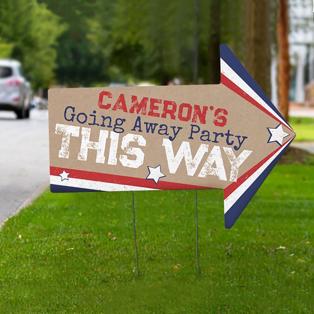 Rustic Military Going Away Party Arrow Yard Sign (Rustic military going away party this way sign patriotic farewell party, yard lawn arrow directional)