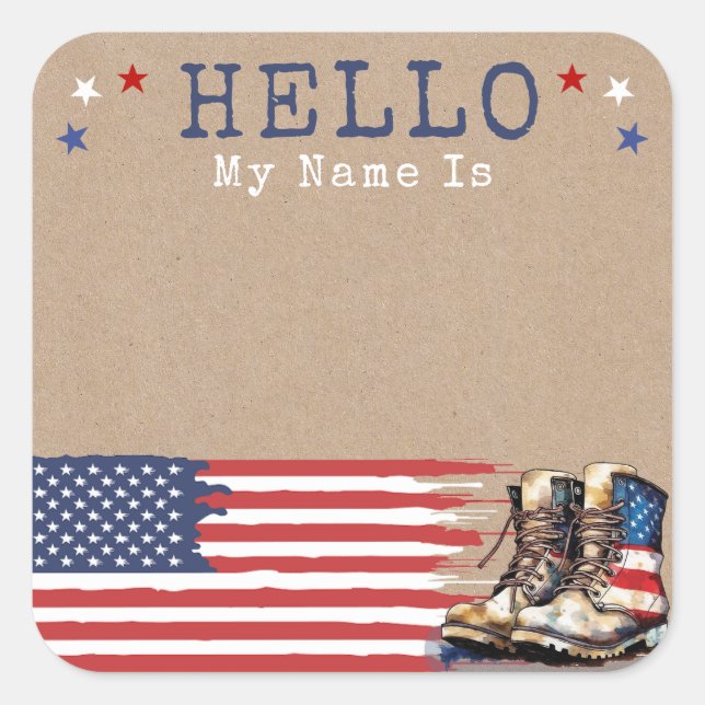 Rustic Military Going Away Party Name Tag Stickers (Front)
