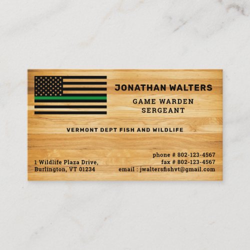 Rustic Military Police Thin Green Line Flag Wood  Business Card