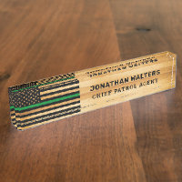 Rustic Military Thin Green Line Flag Wood Desk Nam